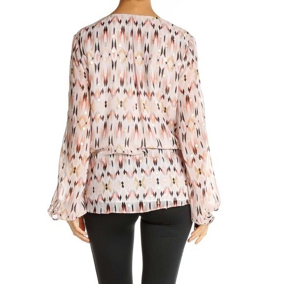 White House Black Market Pastel Print Split Sleeve Gold Threads Lined Top Size 8 - Picture 3 of 12